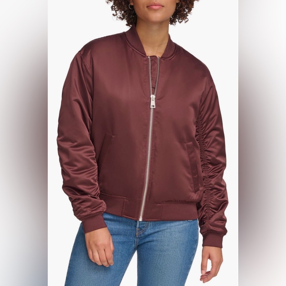 NWT Levi’s Women's Oversized Burgundy Satin Bomber Jacket - XS
